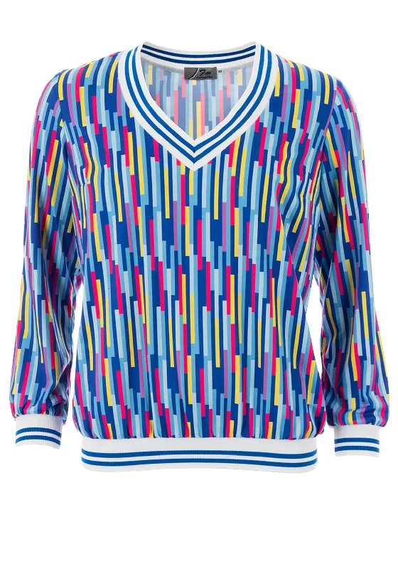 Leon Collection Block Stripe Print Blouse, Blue Multi Modern Oversized Blouse