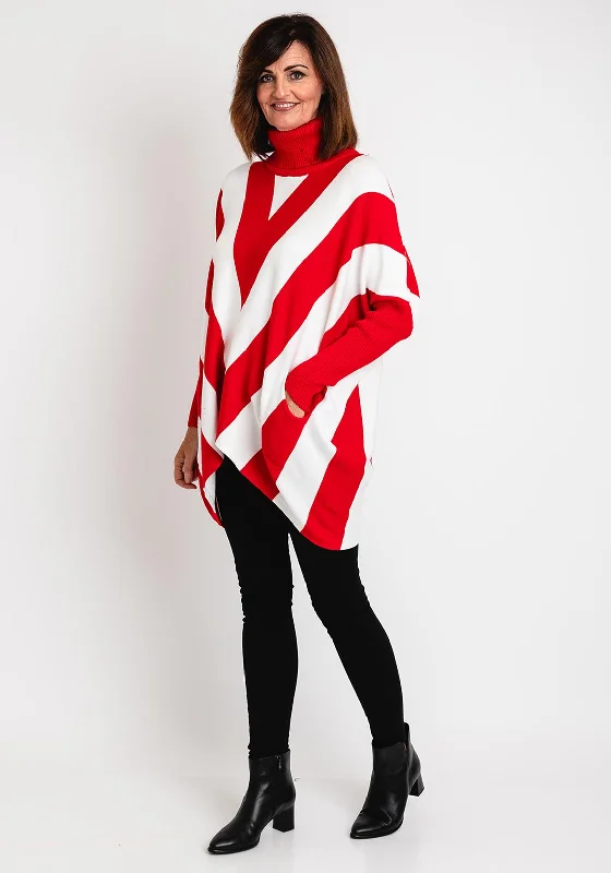 Serafina Collection Zig Zag Print Oversized Jumper, Red & White Faux Fur Fabric Real Fur Fabric Shearling Fabric