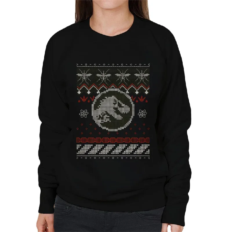 Jurassic Park Christmas Knitted T Rex Women's Sweatshirt Hoodie with Double Zipper Versatile Adjustable