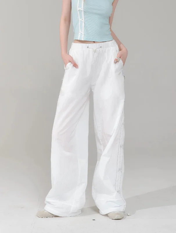 Side Snap Wide Leg Pants Formal Stretch Pants