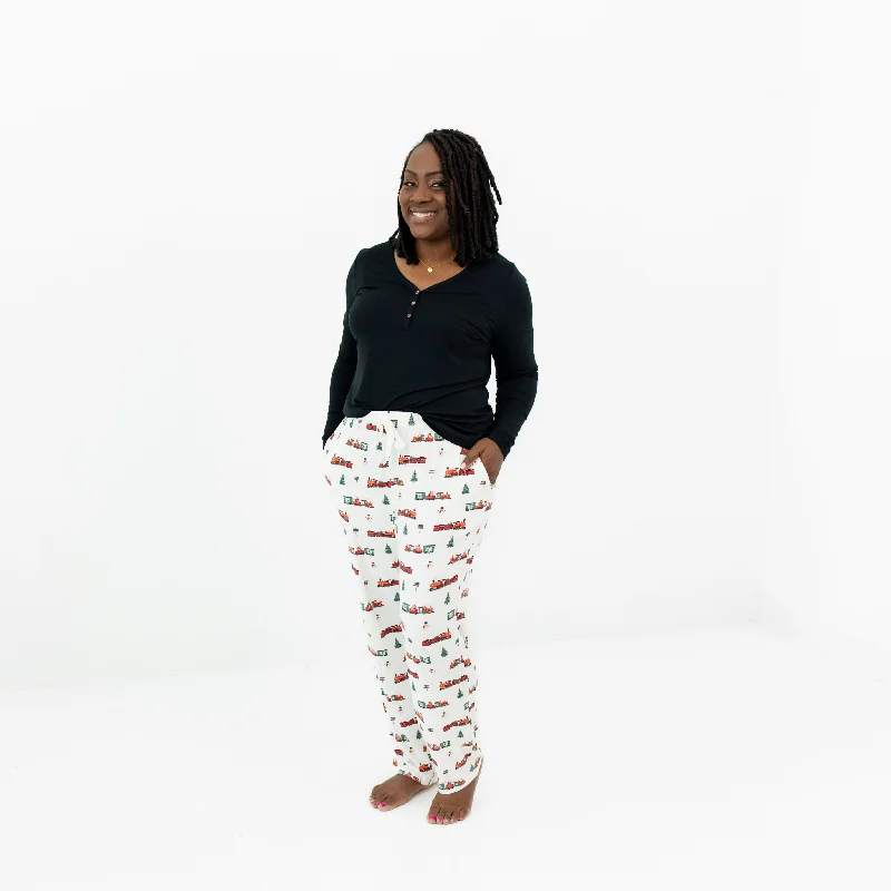 Women's Jogger Pants in Holiday Train Formal Wide-Leg Pants