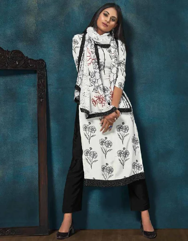 White Crepe Digital Print Pant Salwar Suits Soft Stretch Pants