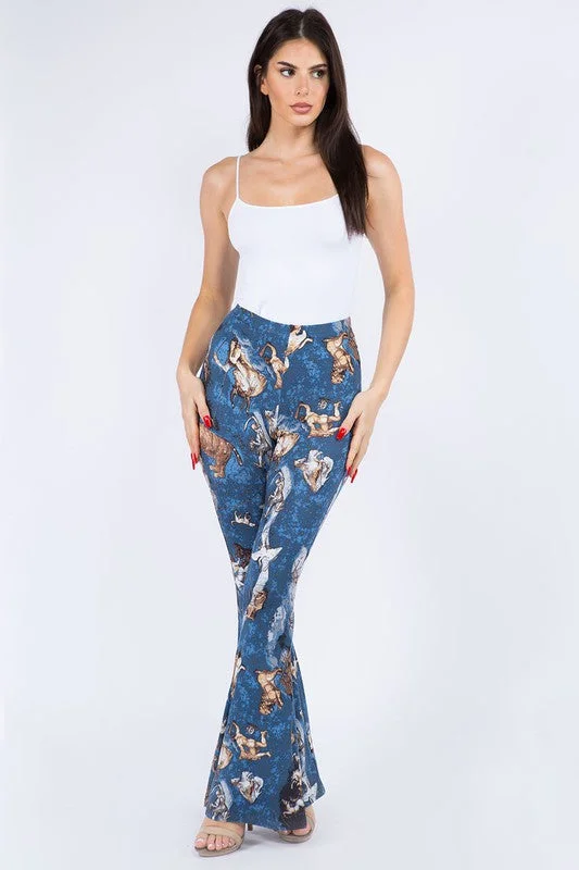 Horoscope Printed Flared Long Pants Elegant High-Waist Pants