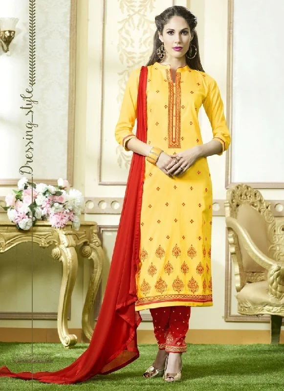 Yellow Cotton Pant Suit Slim-Fit Khaki Pants