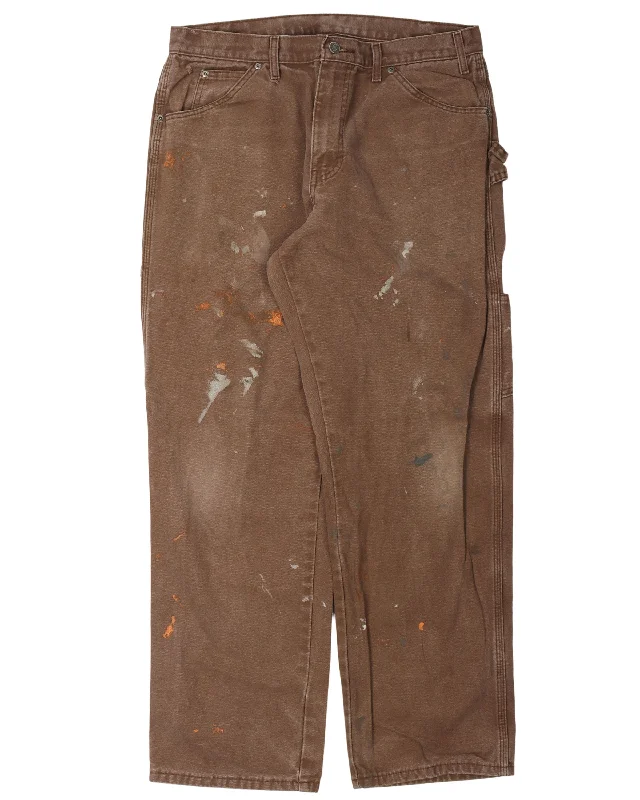 Dickies Brown Painted Carpenter Pants Lightweight Linen Pants