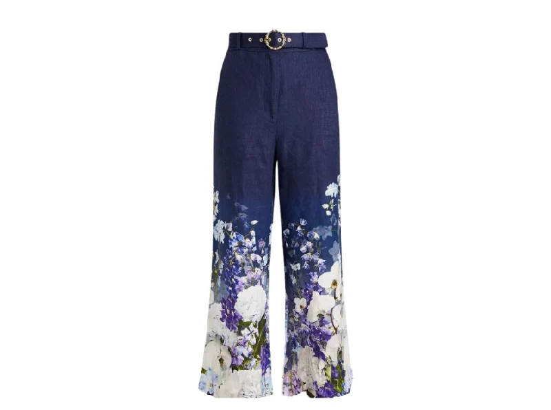 Zimmermann Floral Linen Kick Flare Pants Stylish Elastic Waist Pants