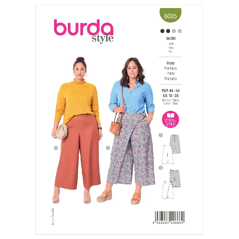 Burda Pattern 6035 Plus Size Skirt/Pants Trendy Printed Pants