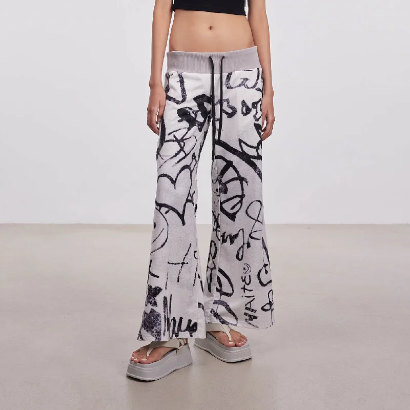 Graffiti Print Wide Leg Pants Cozy Maternity Pants