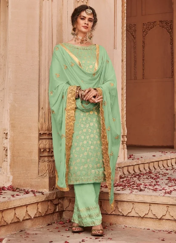 Green Banarasi Jacquard Pant Suit High-Waist Jogger Pants