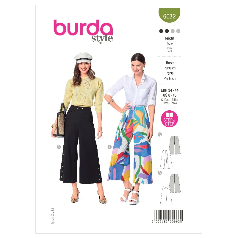 Burda Pattern 6032 Misses' Skirt/Pants Relaxed Fit Trousers