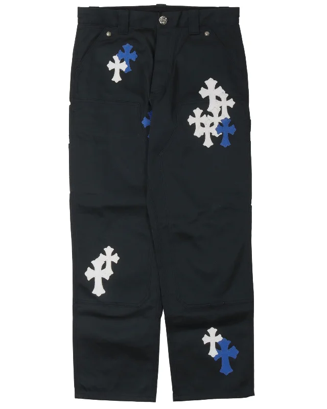 Double Knee Cross Patch Pants Relaxed Lounge Trousers