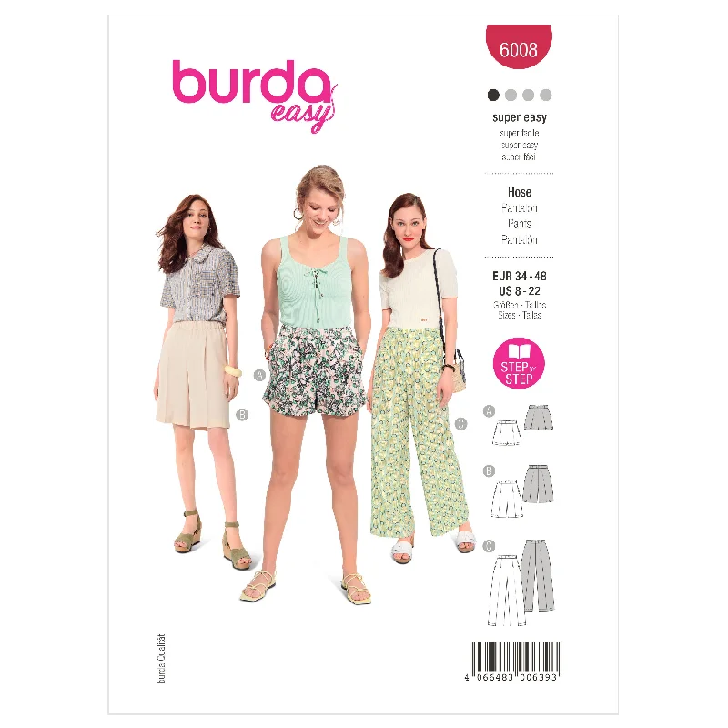 Burda Pattern 6008 Misses' Skirt/Pants Soft Sweatpants Style