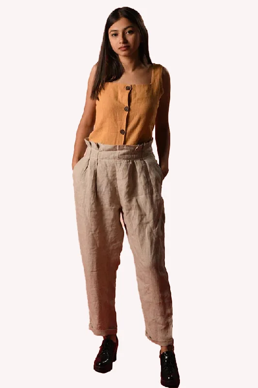 Done-hot-waist Pure Linen Pants Relaxed Lounge Trousers