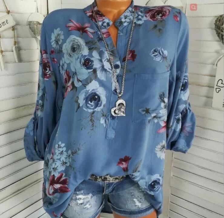 Fashion Casual Loose Floral Print V-Neck Long-Sleeved Women Blouses Short Sleeve Blouse Fashion Casual Loose Floral Print V-Neck Long-Sleeved Women Blouses Short Sleeve Blouse