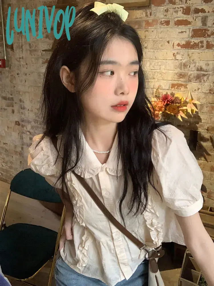 Lunivop Elegant Sweet Puff Sleeve Shirts Women Y2k E-Girl Single Breasted Blusas Mujer 2024 Summer New Peter Pan Collar Blouses Delicate Bow Blouse Lunivop Elegant Sweet Puff Sleeve Shirts Women Y2k E-Girl Single Breasted Blusas Mujer 2024 Summer New Peter Pan Collar Blouses Delicate Bow Blouse
