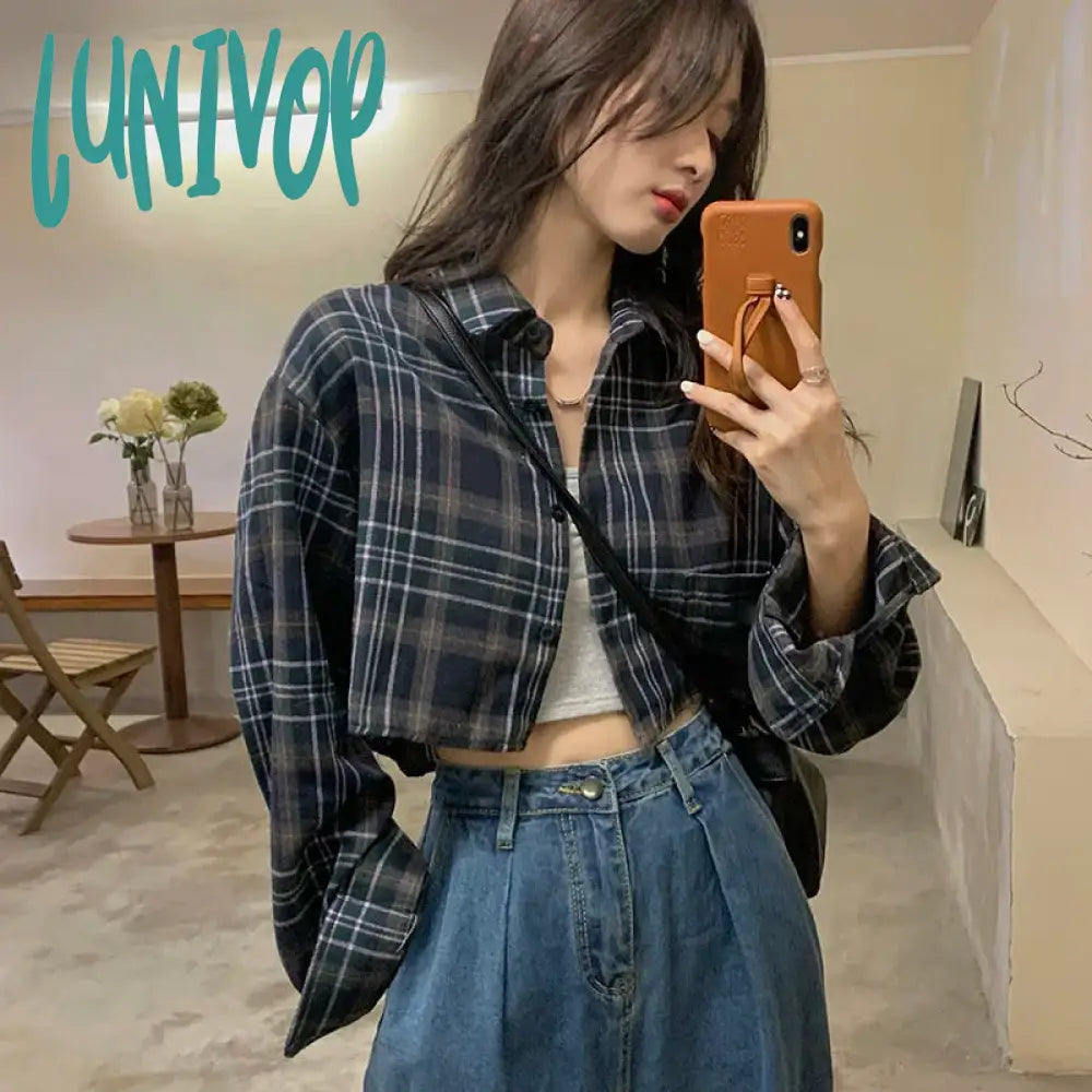 Lunivop Harajuku Crop Plaid Shirts Women Vintage Long Sleeve Loose Sunscreen Blouses Korean Fashion Casual All Match Top Thin Coat Sleeveless Summer Blouse Lunivop Harajuku Crop Plaid Shirts Women Vintage Long Sleeve Loose Sunscreen Blouses Korean Fashion Casual All Match Top Thin Coat Sleeveless Summer Blouse