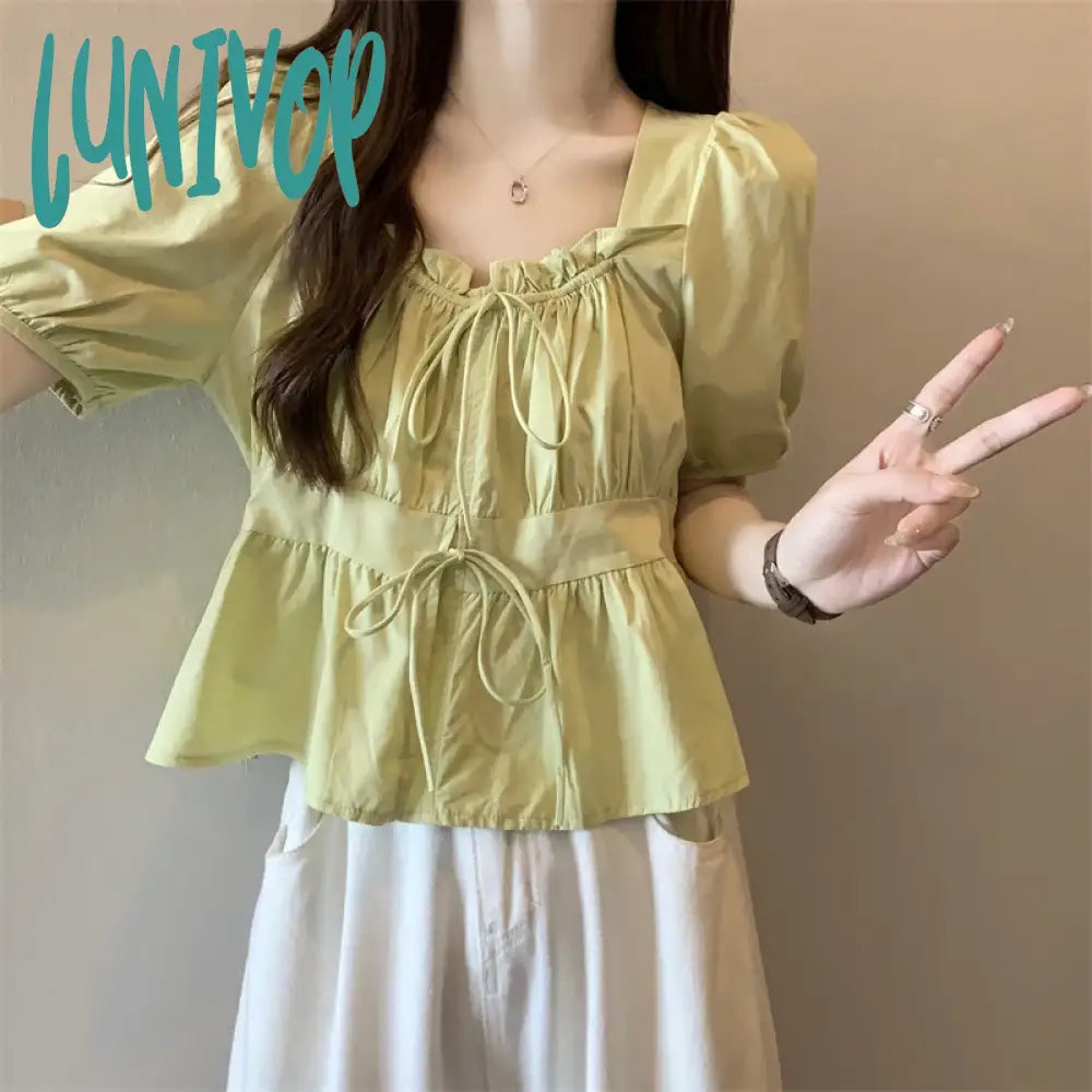 Lunivop Plus Size Blouses for Women Square Collar Puff Sleeve Solid Color Lace Up Design Shirts Summer All Match Casual Loose Clothing Smart Casual Blouse Lunivop Plus Size Blouses for Women Square Collar Puff Sleeve Solid Color Lace Up Design Shirts Summer All Match Casual Loose Clothing Smart Casual Blouse