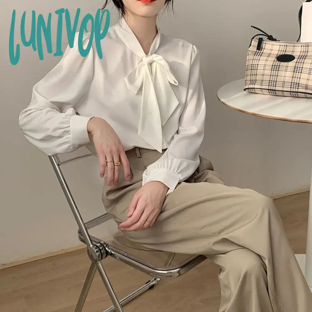 Lunivop Spring Solid Shirts Women Elegant Long Sleeve Bow Simple Chiffon Blouses Office Lady Korean Fashion Casual All Match Tops Airy Cotton Blouse Lunivop Spring Solid Shirts Women Elegant Long Sleeve Bow Simple Chiffon Blouses Office Lady Korean Fashion Casual All Match Tops Airy Cotton Blouse