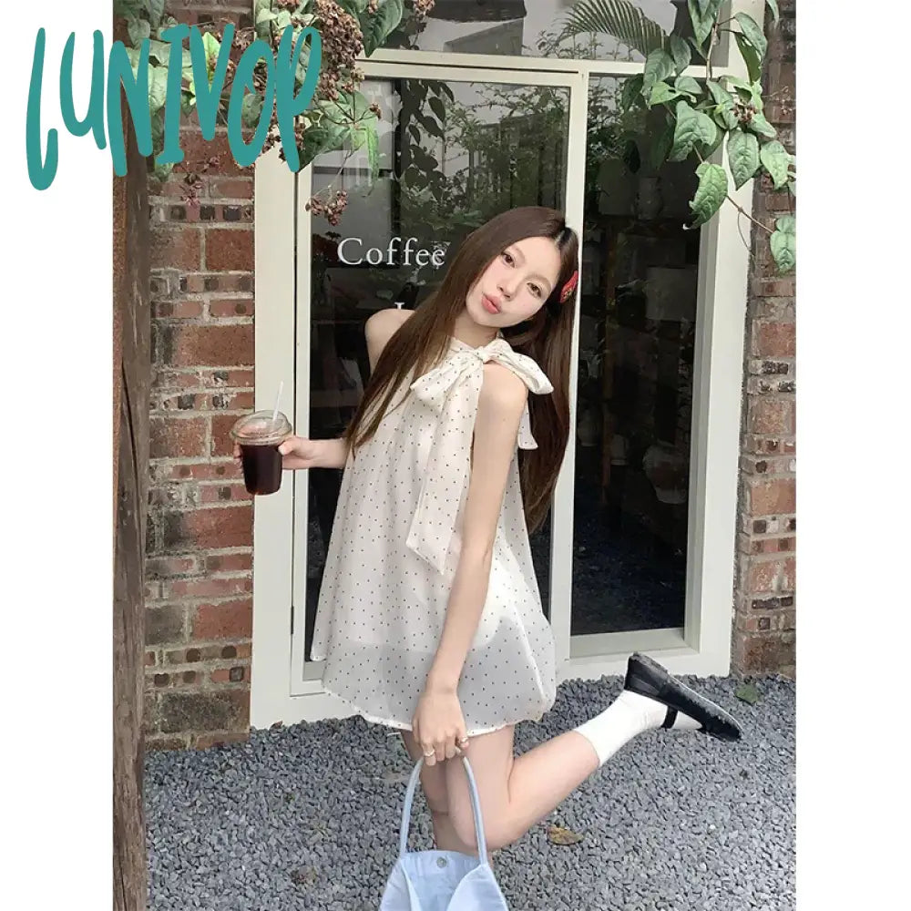 Lunivop Sweet Dot Shirts Women Elegant Bow Bandage Blouses Vintage Halter Print Tops Summer Korean Sleeveless Casual Clothes New Sleeveless Chiffon Blouse Lunivop Sweet Dot Shirts Women Elegant Bow Bandage Blouses Vintage Halter Print Tops Summer Korean Sleeveless Casual Clothes New Sleeveless Chiffon Blouse