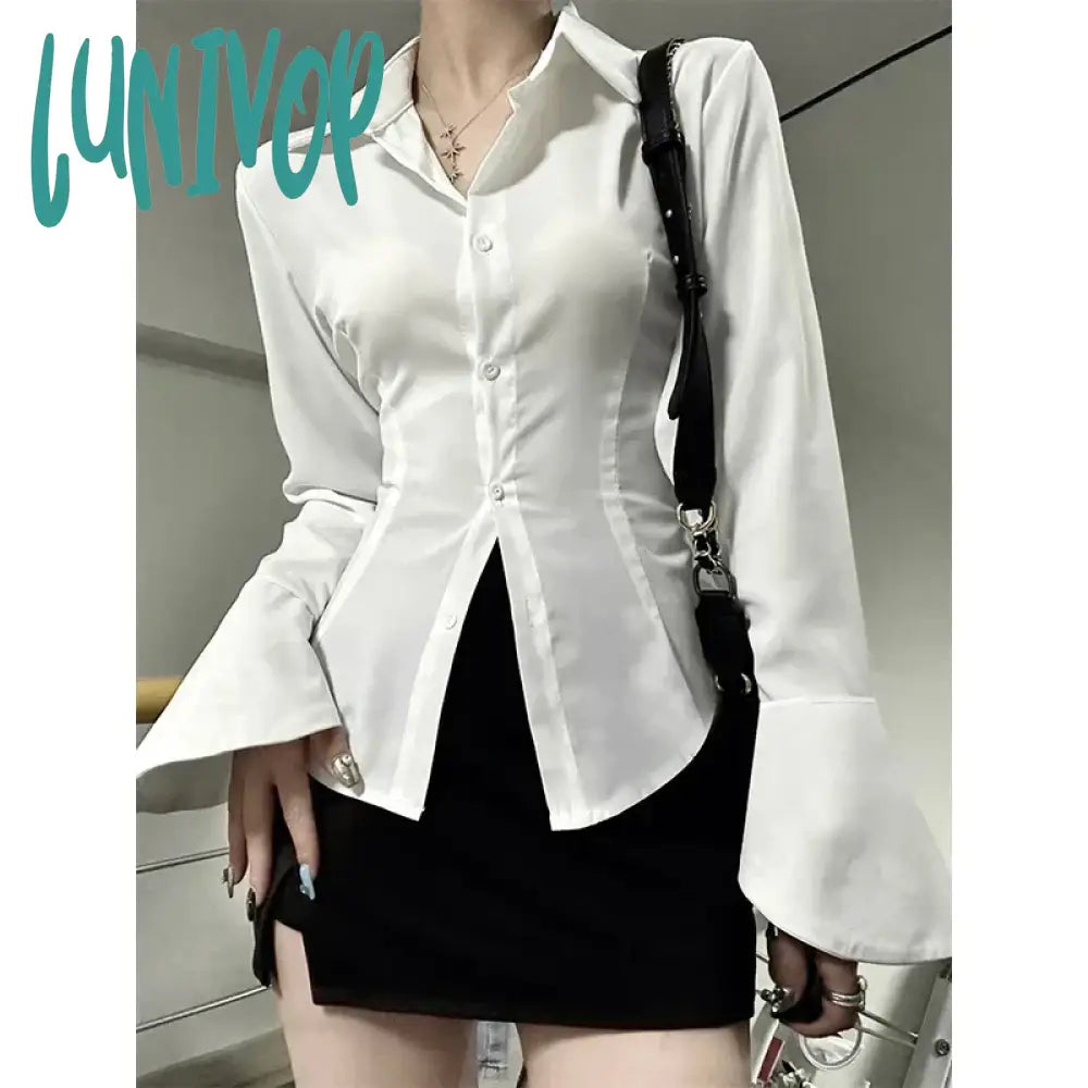Lunivop Women Sexy Bodycon Chiffon Shirt Turn-down Collar Flare Sleeve Tunic Tops Bandage Design Vintage Female Blouses Spring 2024 Elegant Peplum Blouse Lunivop Women Sexy Bodycon Chiffon Shirt Turn-down Collar Flare Sleeve Tunic Tops Bandage Design Vintage Female Blouses Spring 2024 Elegant Peplum Blouse