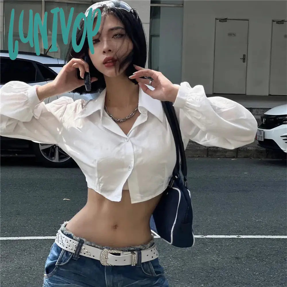 Lunivop Y2K 2000S Cropped White Shirts Women Sexy Hollow Out Long Sleeve Blouses Summer Streetwear Korean Slim Chic Crop Tops New Subtle Shimmer Blouse Lunivop Y2K 2000S Cropped White Shirts Women Sexy Hollow Out Long Sleeve Blouses Summer Streetwear Korean Slim Chic Crop Tops New Subtle Shimmer Blouse