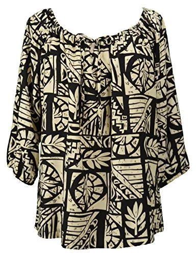 RJC Womens Woodcut Updown Staircase Peasant Blouse Frilled Cuff Blouse