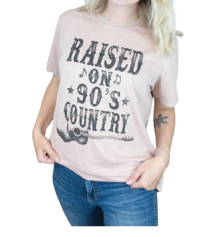 90's Country Tee In Beige Solid Color Striped Floral