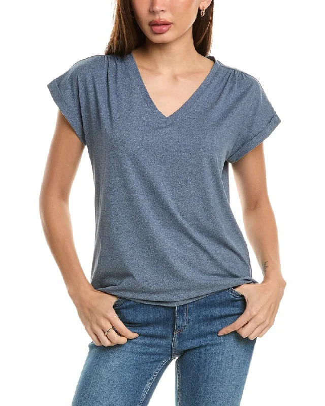 Bobeau Shirred T-Shirt Denim Fabric Leather Fabric Suede Fabric