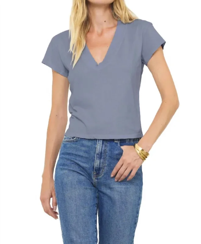 Deep V-Neck Tee In Cool Grey Modern Contemporary Chic