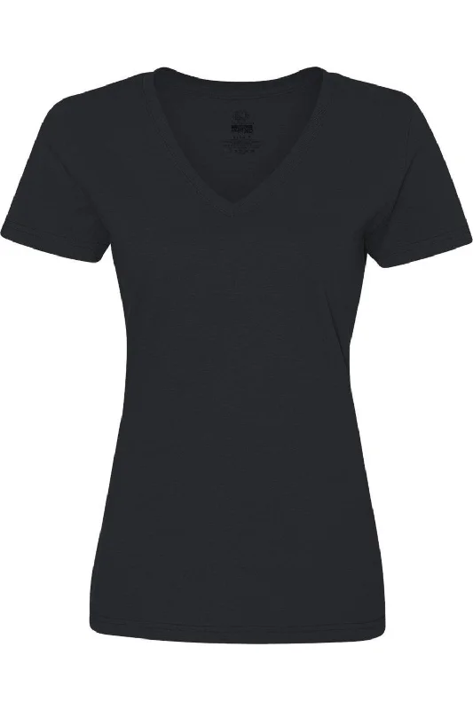 Fruit of the Loom HD Cotton Women´s V-Neck T-Shirt Print Jacquard Patchwork