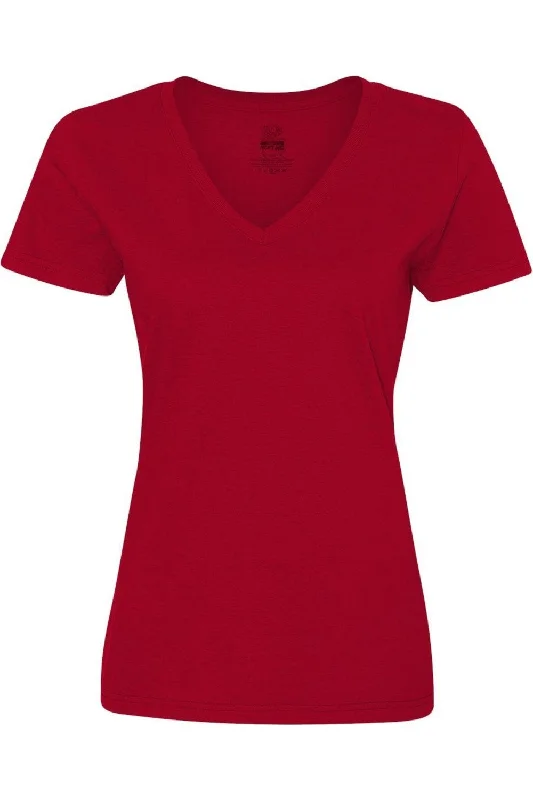 Fruit of the Loom HD Cotton Women´s V-Neck T-Shirt Anti-Pilling Machine Wash Handmade