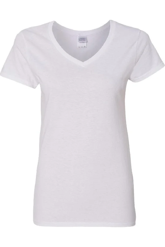 Gildan Heavy Cotton Womens V-Neck T-Shirt Notch Collar Peter Pan Collar Cowl Neck