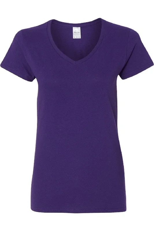 Gildan Heavy Cotton Womens V-Neck T-Shirt Beaded Sequined Faux Fur