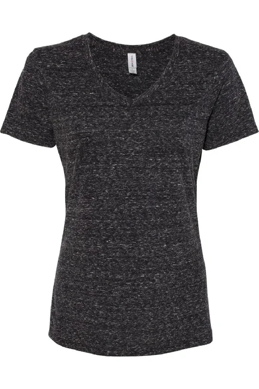 JERZEES Women´s Snow Heather Jersey V-Neck T-Shirt Spandex Blend Rayon Blend Denim Blend