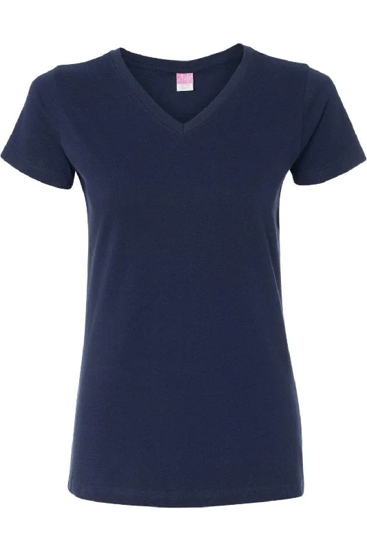 LAT Women´s V-Neck Fine Jersey Tee Ribbed T-Shirt High Neck Heavyweight