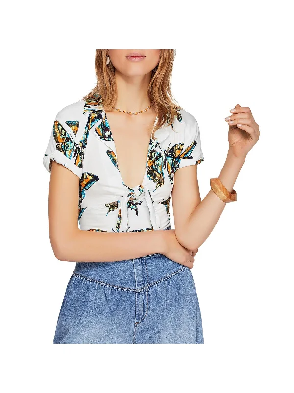 Ready Set Sail Womens Tee Tie-Front Top Zippered Front Buttoned Front Snap Front