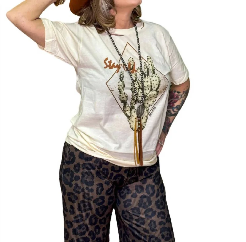 Stay Wild Tee In Ivory Graphic Embroidered Appliqued