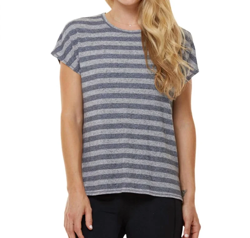 Stripe Boxy Tee In Heather Grey Stripe V-Neck T-Shirt Long Sleeve Cotton