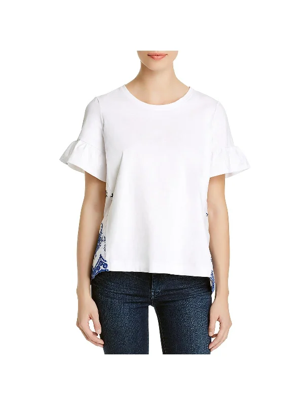 Surf Womens Embroidered Crochet Back T-Shirt Rayon Fabric Velvet Fabric Corduroy Fabric