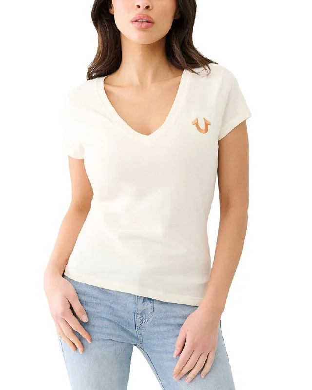 True Religion Cutout Lurex V Neck T-Shirt Collared Crew Neck Turtle Neck