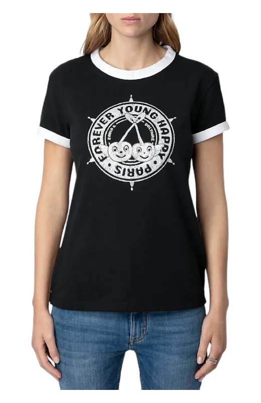 Walk Diamante Insignia T-Shirt In Noir Elasticated Padded Insulated