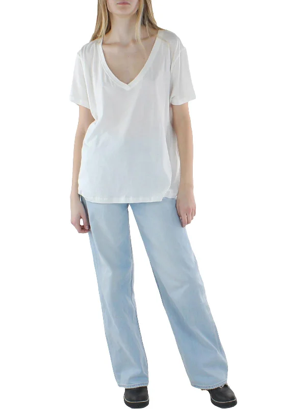 Womens V-Neck Distressed T-Shirt Collared T-Shirt Boat Neck A-Line