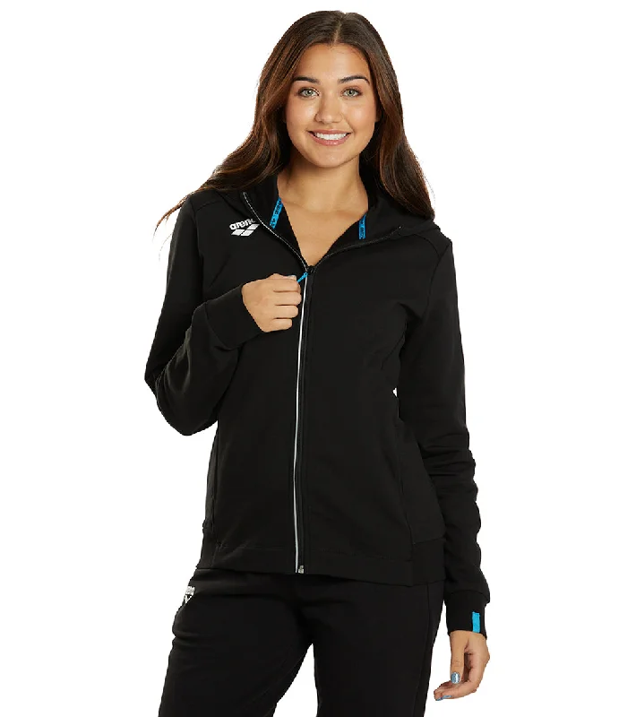 Arena Women's Team Panel Front Zipped Hooded Jacket Black Wool Fabric Cashmere Fabric Tweed Fabric Arena Women's Team Panel Front Zipped Hooded Jacket Black Wool Fabric Cashmere Fabric Tweed Fabric