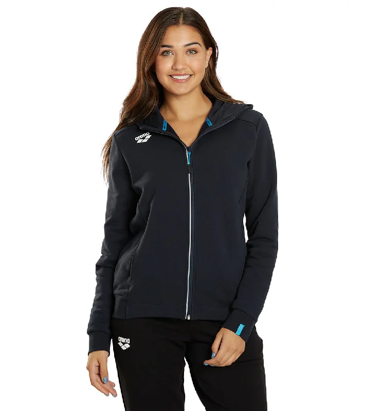 Arena Women's Team Panel Front Zipped Hooded Jacket Navy Satin Fabric Silk Fabric Chiffon Fabric