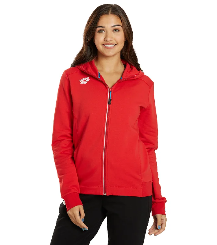 Arena Women's Team Panel Front Zipped Hooded Jacket Red Polka Dot Checkered Tartan