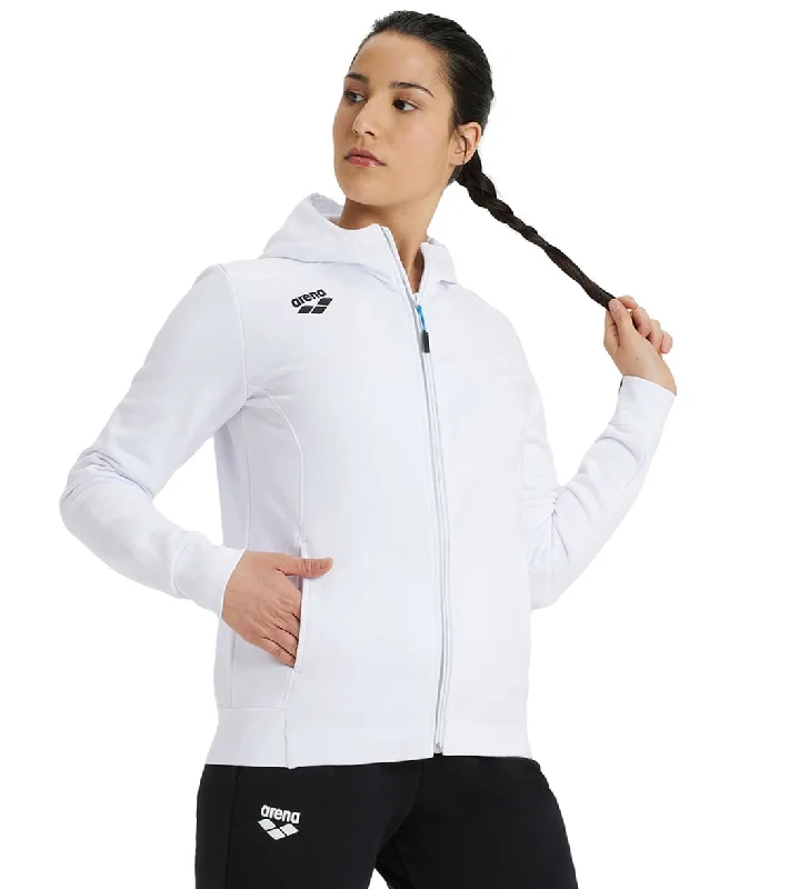 Arena Women's Team Panel Front Zipped Hooded Jacket White Asymmetrical Pockets Print Arena Women's Team Panel Front Zipped Hooded Jacket White Asymmetrical Pockets Print