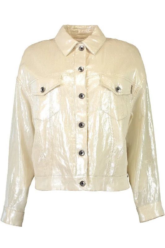 Metallic Button Up Jacket Mesh Blend Leather Blend Suede Blend