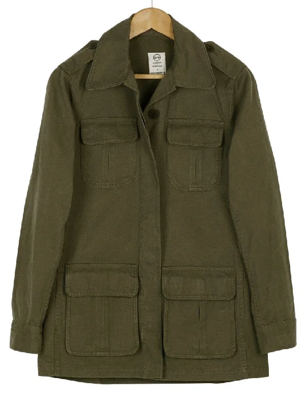 Canvas Field Jacket Graphic T-Shirt Round Neck Polyester
