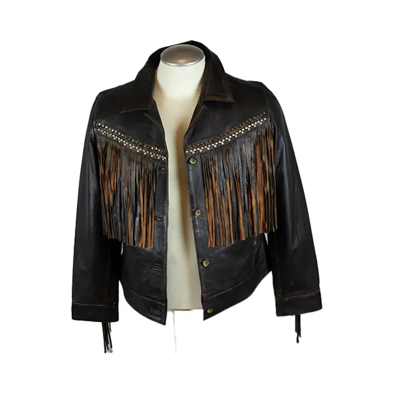 BOL Women's Fringed Western Button up Jacket Spandex Blend Rayon Blend Denim Blend