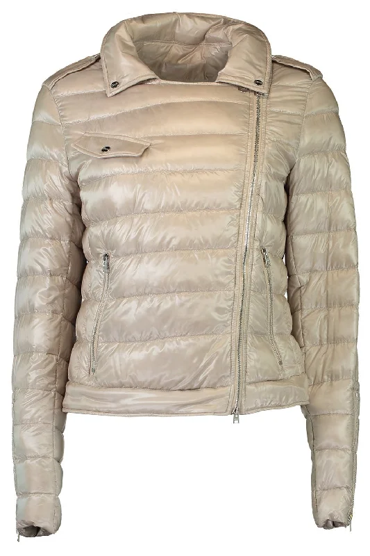 Nylon Moto Jacket - Chantilily Notch Collar Peter Pan Collar Cowl Neck